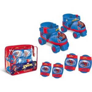 SET PATTINI ROLLER SKATE 4 RUOTE SPIDERMAN CON PROTEZIONI  ULTIMATE MIS 22-29