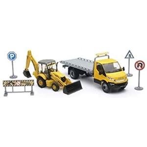 CAMION IVECO DAILY ROLL-OFF CON NEW HOLAND B110C E NEW HOLLAND SKID STEER SCALA 1:32