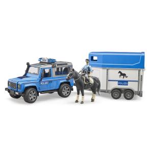 BRUDER LAND ROVER DEFENDER POLIZIA CON CAVALLO E POLIZIOTTO