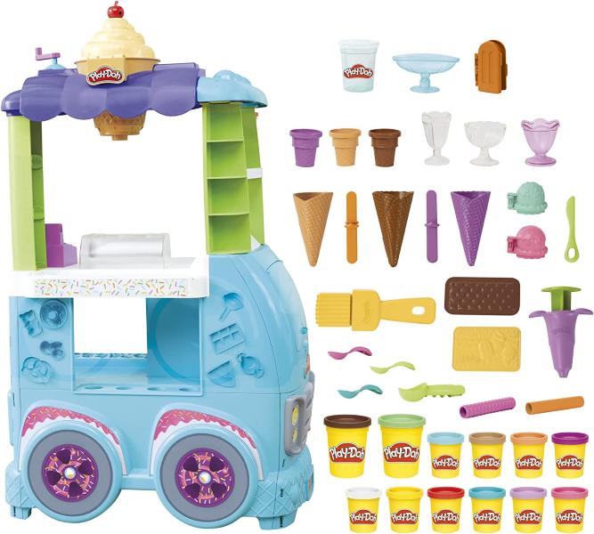 PLAYDOH KITCHEN CREATIONS IL SUPER CAMIONCINO DEI GELATI PLAYSET 95 CM CON SUONI E ACCESSORI