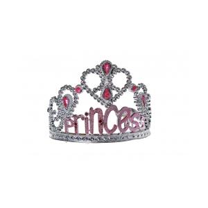 CORONA DIADEMA PRINCIPESSA ARGENTO CON SCRITTA PRINCESS FUCSIA