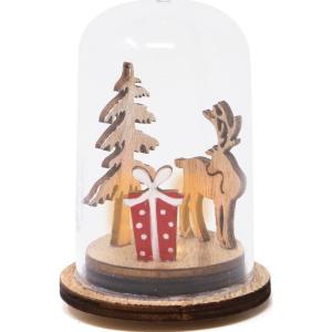 BOLLA DECORATIVA NATALE LEGNO CON LUCE LED 8 CM