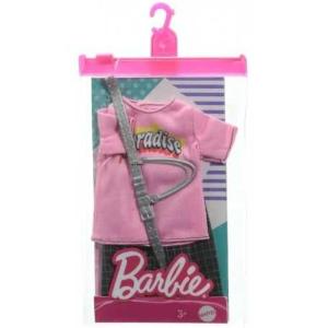 BARBIE - KEN LOOK COMPLETO MAGLIA ROSA E PANTALONI NERI A QUADRI