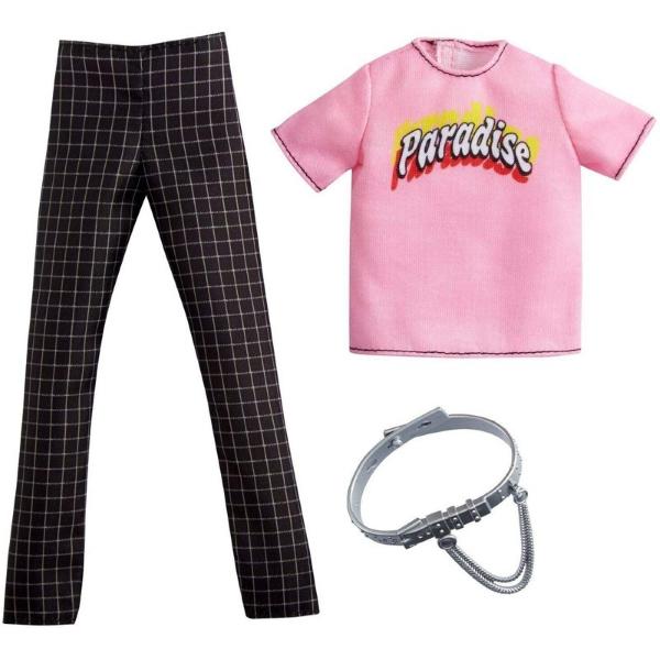 BARBIE - KEN LOOK COMPLETO MAGLIA ROSA E PANTALONI NERI A QUADRI