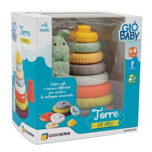 GIO' BABY - TORRE ANELLI IN PLASTICA CON ANIMALETTO