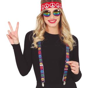 SET HIPPIE 3 PEZZI FASCIA, OCCHIALI, BRETELLE