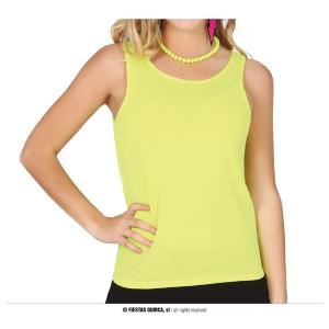 MAGLIA MAGLIETTA CON BRETELLE CANOTTA GIALLO NEON ANNI 80 DONNA