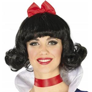 PARRUCCA REGINA DI BIANCANEVE CON FIOCCO ROSSO