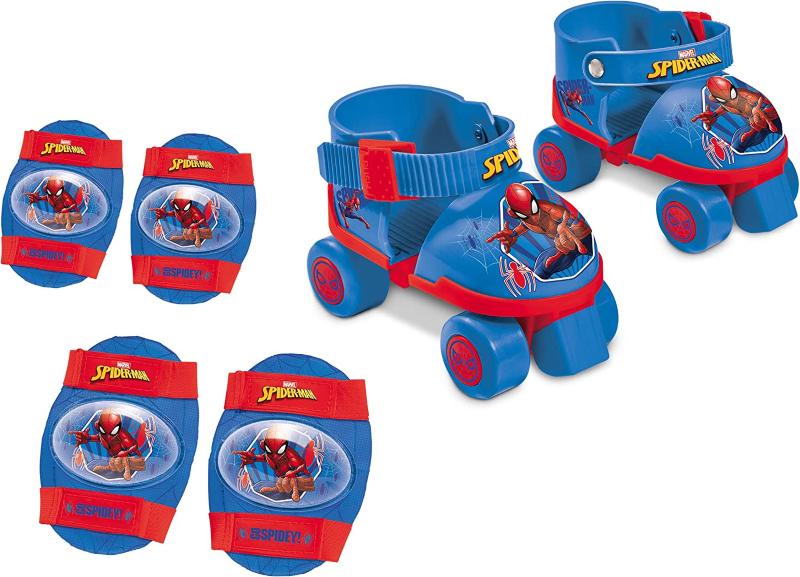 SET PATTINI ROLLER SKATE 4 RUOTE SPIDERMAN CON PROTEZIONI  ULTIMATE MIS 22-29