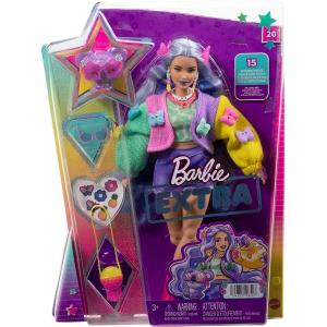 BARBIE EXTRA CON KOALA, CAPELLI ONDULATI LILLA, MAGLIONE COLORATO CON FARFALLE, STIVALETTI ROSA