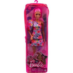 BARBIE FASHIONISTAS -189  BAMBOLA CAPELLI ROSA CON ABITO A FIORI E GAMBA PROTESICA