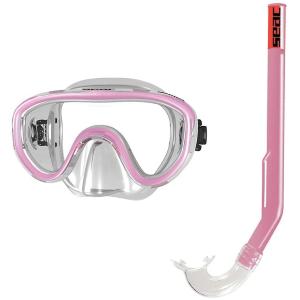 MASCHERA E BOCCAGLIO SUB "DEEP" BIMBA ROSA  SNORKELING 3-8 ANNI