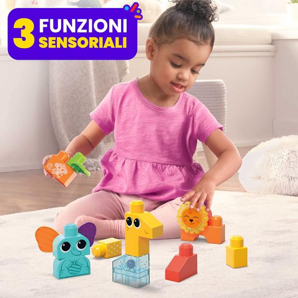 MEGA BLOKS SENSORY SAFARI 15 MATTONCINI SENSORIALI LEONE GIRAFFA ELEFANTE