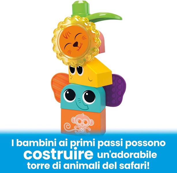 MEGA BLOKS SENSORY SAFARI 15 MATTONCINI SENSORIALI LEONE GIRAFFA ELEFANTE