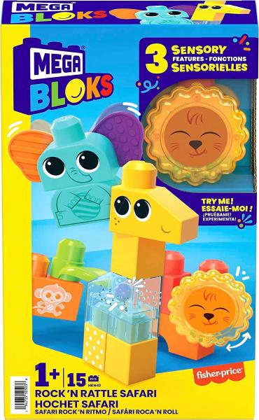 MEGA BLOKS SENSORY SAFARI 15 MATTONCINI SENSORIALI LEONE GIRAFFA ELEFANTE