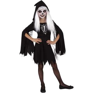 COSTUME RAGAZZA SCHELETRO CAPPUCCIO TAGLIA 8-10 ANNI