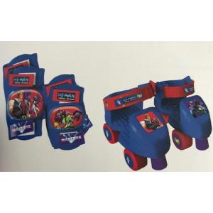 SET PATTINI ROLLER SKATE 4 RUOTE HE MAN CON GINOCHIERE E GOMITIERE 25-33