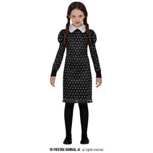 COSTUME MERCOLEDI ADDAMS VESTITO CON TESCHI TAGLIA 10-12 ANNI