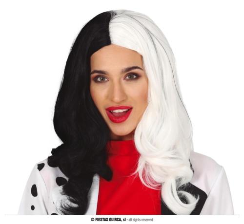 PARRUCCA CAPELLI NERI-BIANCHI CRUDELIA IN CONFEZIONE