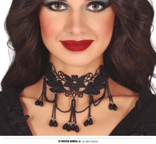 COLLANA CHOKER NERO CON FIORI E PIETRE