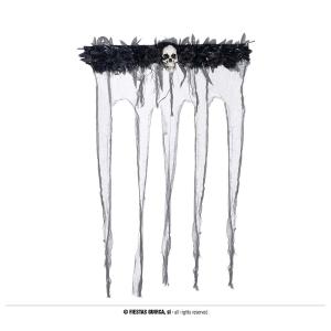 TENDA CON FIORI NERI E TESCHIO 80 X 120 CM