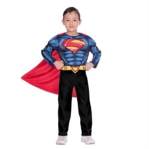COSTUME SOLO PARTE SUPERIORE SET SUPERMAN IN SCATOLA TAGLIA 6-8 ANNI: TOP CON MUSCOLI