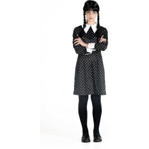 COSTUME MERCOLEDI' ADDAMS VESTITO CON PARRUCCA TAGLIA M 11-12 ANNI