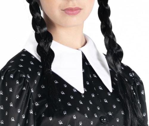 COSTUME MERCOLEDI' ADDAMS VESTITO CON PARRUCCA TAGLIA S 9-10 ANNI