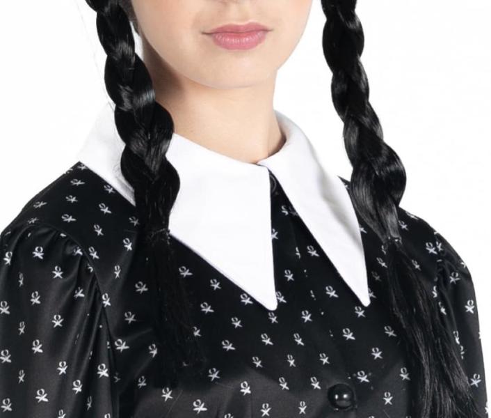 COSTUME MERCOLEDI' ADDAMS VESTITO CON PARRUCCA TAGLIA S 9-10 ANNI