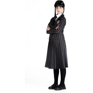 COSTUME MERCOLEDI' ADDAMS DIVISA NEVERMORE ACADEMY CON PARRUCCA TAGLIA M 11-12 ANNI