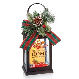 LANTERNA CON DECORAZIONE NATALIZIA E CANDELA LED INCLUSA 23 CM