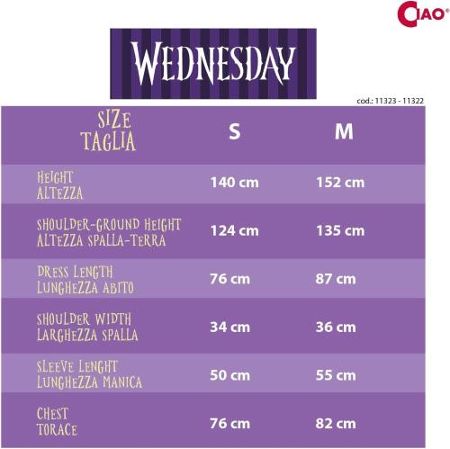 COSTUME MERCOLEDI' ADDAMS VESTITO CON PARRUCCA TAGLIA S 9-10 ANNI