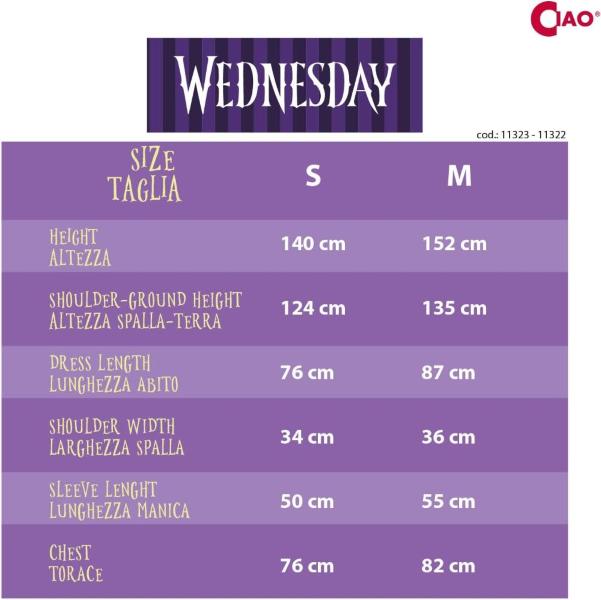 COSTUME MERCOLEDI' ADDAMS VESTITO CON PARRUCCA TAGLIA S 9-10 ANNI