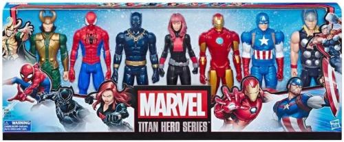 AVENGERS MARVEL TITAN HERO MULTIPACK 7 PERSONAGGI SPIDERMAN,THOR,CAPTAIN AMERICA,IRON MAN,BLACK PANTHER,MARVEL