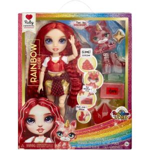 RAINBOW HIGH BAMBOLA FASHION DOLL- RUBY ROSSO CON SLIME ANIMALE MAGICO E ACCESSORI