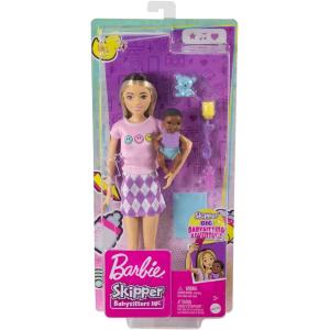 BARBIE SKIPPER BABYSITTER PLAYSET GONNA A QUADRI E BEBE DI COLORE