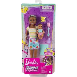 BARBIE SKIPPER BABYSITTER PLAYSET GONNA CON FIORI E MAGLIA A RIGHE