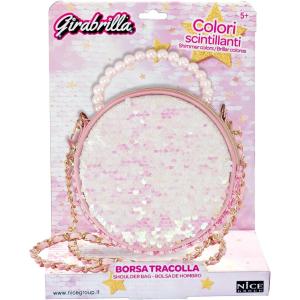 GIRABRILLA GLAMOUR BAG BORSETTA IN PAILLETTES REVERSIBILI ROSA CON PERLE E TRACOLLA