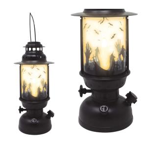 LANTERNA NERA CON CANDELA E LUCE 30 CM