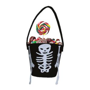 CONTENITORE PORTA CARAMELLE CUBO DI ZUCCA SCHELETRO IN FELTRO NERO 12 X 8 CM