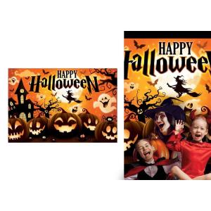 DECORAZIONE PHOTOCALL PARTY HAPPY HALLOWEEN TESSUTO 220 X 150 CM