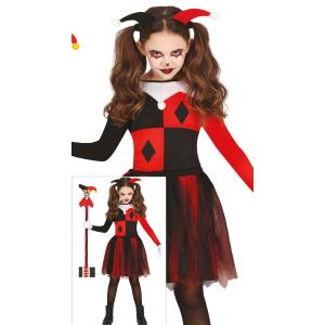 COSTUME HARLEY QUINN ROSSO CIRCO BAMBINA TAGLIA 10-12 ANNI