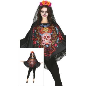 COSTUME PONCHO SCHELETRO GIORNO DEI MORTI ADULTA TAGLIA M 38-40