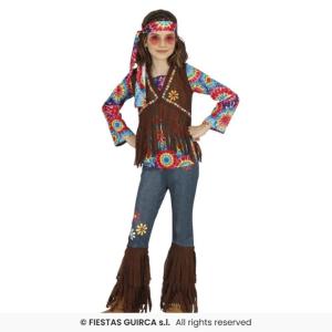 COSTUME HIPPIE FIGLIA DEI FIORI BAMBINA TAGLIA 10-12 ANNI