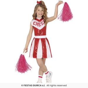 COSTUME CHEERLEADER ROSSO CON PAILLETTES BAMBINA TAGLIA 3-4 ANNI