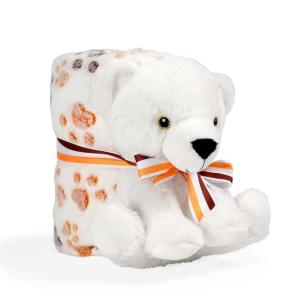 COPERTINA + PELUCHE ORSACCHIOTTO BIANCO PERLETTI TOYS