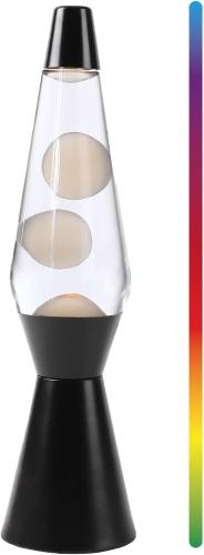 LAMPADA LAVA 36 CM CON LUCE CAMBIA COLORE CERA BIANCA E BASE NERA CON RESISTENZA LED