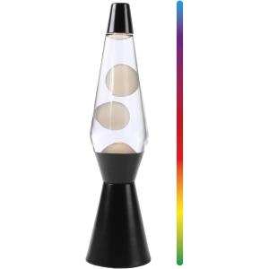 LAMPADA LAVA 36 CM CON LUCE CAMBIA COLORE CERA BIANCA E BASE NERA CON RESISTENZA LED