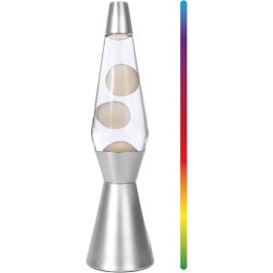 LAMPADA LAVA 36 CM CON LUCE CAMBIA COLORE CERA BIANCA E BASE ARGENTATA CON RESISTENZA LED