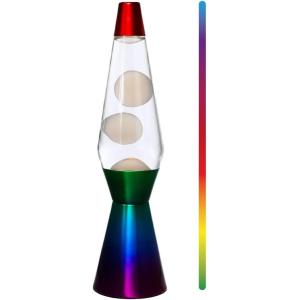 LAMPADA LAVA 36 CM CON LUCE CAMBIA COLORE CERA BIANCA E BASE ARCOBALENO CON RESISTENZA LED
